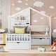 preview thumbnail 19 of 34, Twin House Bed with Sofa, Wireless Charging, Drawers, and Shelves, Grey White