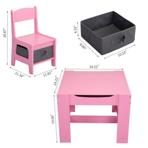dimension image slide 1 of 3, 3-in-1 Kids Wood Table and 2 Chairs - 24.4"L x 24.2"W x 19"H