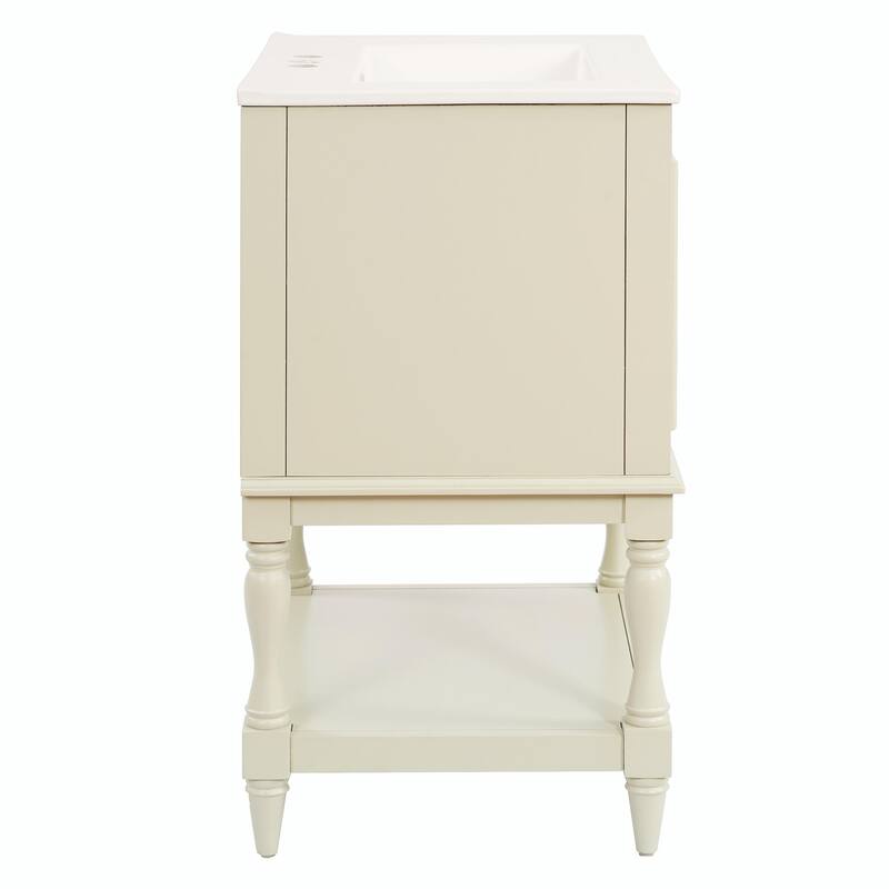 24" Modern Luxury Bathroom Vanity with Ceramic Sink, Freestanding Cabinet with Open Shelf and Enclosed Storage