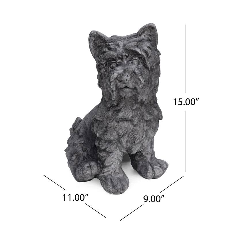 Roomfitters Cricket Dog Cast Stone Garden Statue, 15-Inch Terrier Puppy Sculpture in Lightweight Concrete, Antique Gray