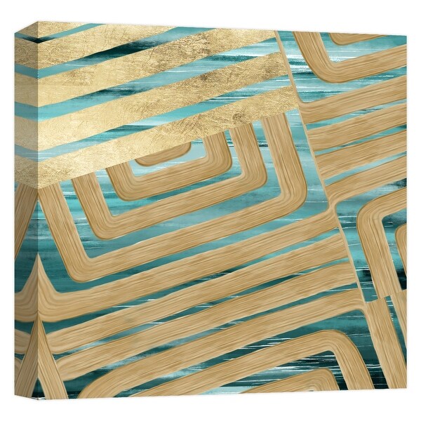 PTM Images 9-124619 PTM Canvas Collection 12" x 12" - "Teal and Gold Watercolor Trace III" Giclee Abstract Art Print on Canvas