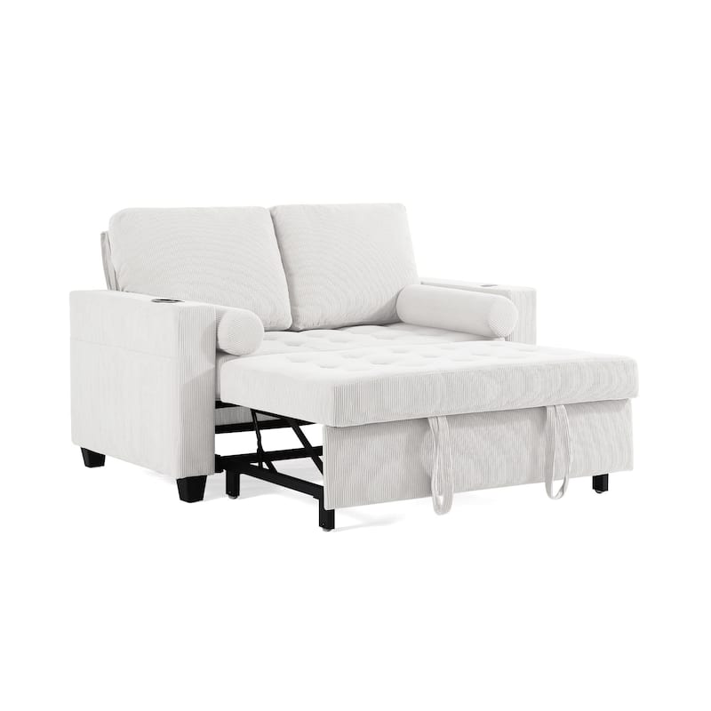 3-in-1 Corduroy Sleeper Sofa Pull-Out Bed Convertible Adjustable Loveseat with USB Port