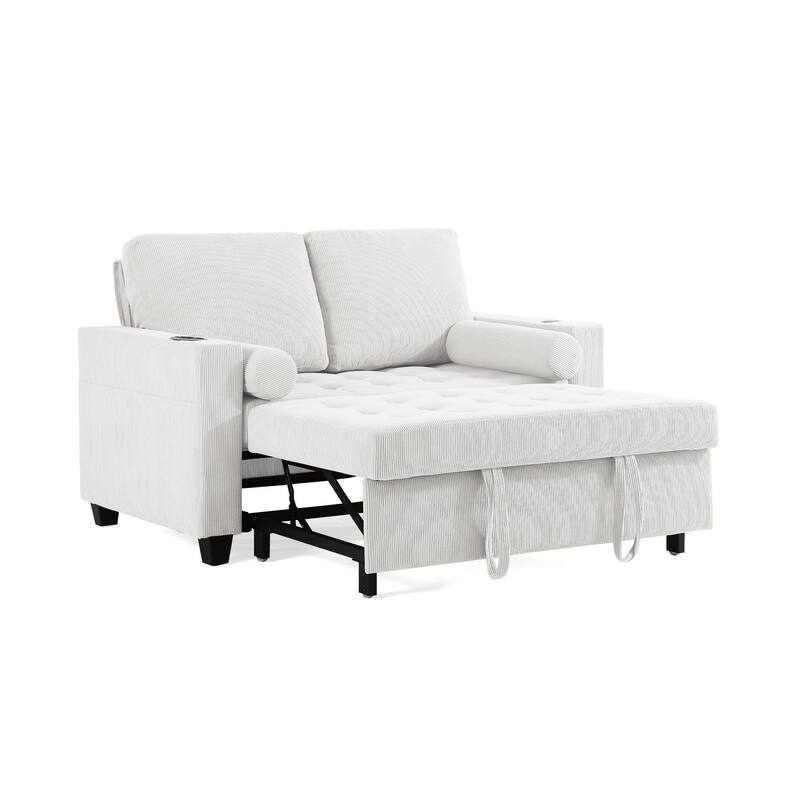 Corduroy Pull-Out Chair Bed Adjustable Recline Convertible Sleeper Sofa