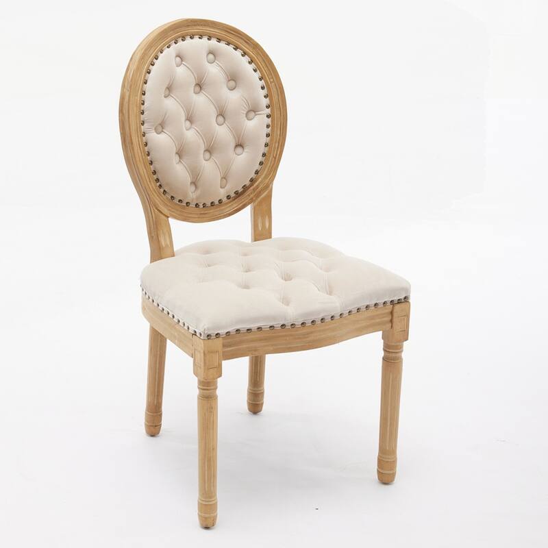 French Style Solid Wood Frame Antique Painting Linen Fabric Back Dining Chair