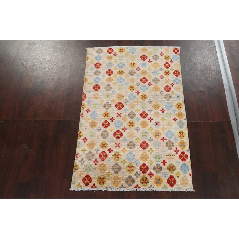Vegetable Dye Gabbeh Kashkoli Wool Area Rug Hand-knotted Foyer Carpet - 3'2" x 4'10"