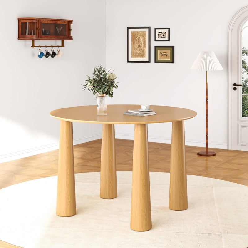 45" Round Dining Table Kitchen Table for 4 with Arc-Shaped Edge Top and 4 Tapered Legs for Living Room Dining Room Coffee Office
