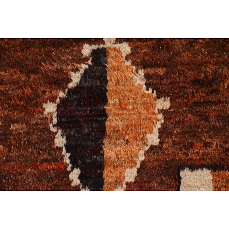 Hand Knotted Oriental 100% Wool Carpet Modern Tribal Brown Moroccan Area Rug - 9' 6'' X 6' 9''