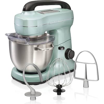 Electric Stand Mixer, 4 Quarts, Dough Hook, Flat Beater Attachments, Splash Guard 7 Speeds with Whisk, Black with Top Handle