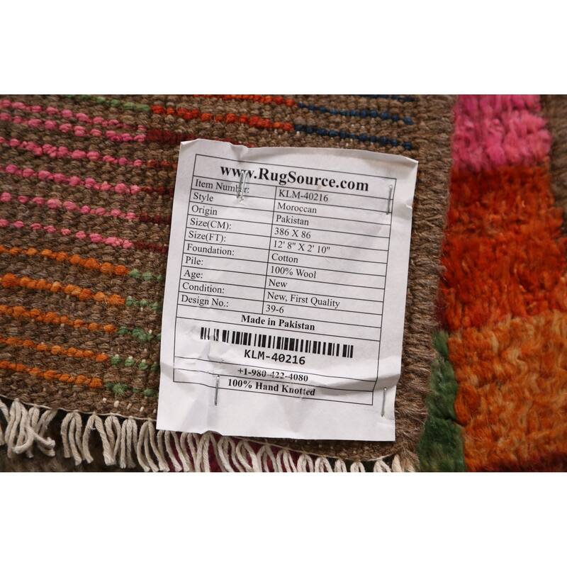 Checkered Moroccan Oriental Runner Rug Handmade Tribal Wool Carpet - 2'10" x 12'8"