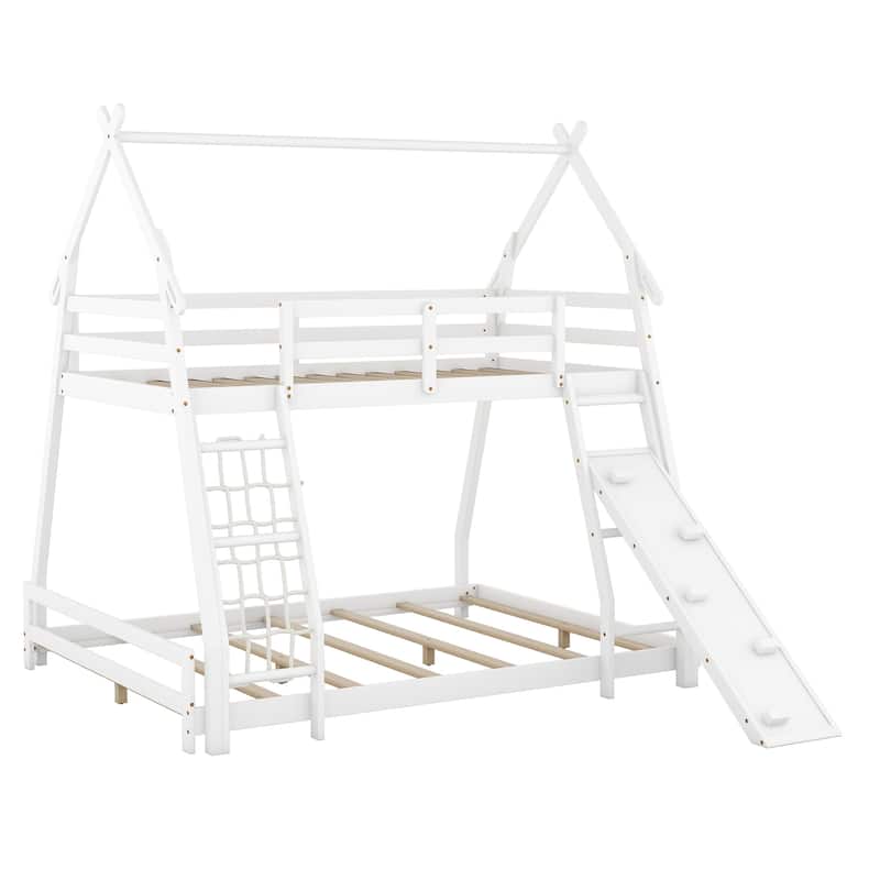 Twin over Queen Pine House Bunk Bed