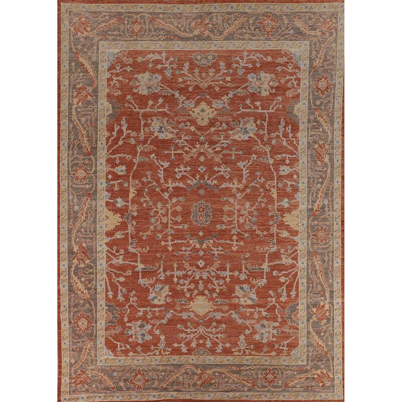 Orange Oushak Vegetable Dye Area Rug Handmade Wool Carpet - 9'3"x 11'11"