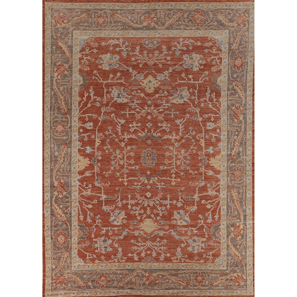 Orange Oushak Vegetable Dye Area Rug Handmade Wool Carpet - 9'3"x 11'11"