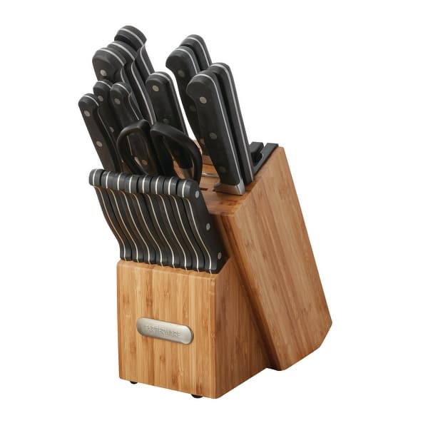 Farberware 21 Piece Forged Triple Rivet Knife Set With Built In Edgekeeper Knife Sharpener And Bamboo Block Overstock 33622384