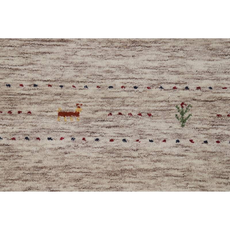 Hand Knotted Oriental 100% Wool Carpet Tribal Animal Pictorial Beige & Ivories Gabbeh Area Rug - 5' 9'' X 3' 11''