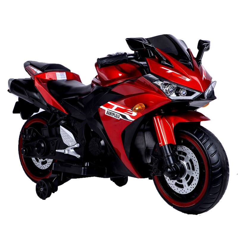 12V Kids Electric Motorcycle with Training Wheels, Manual Throttle, Foot Brake, MP3, Lighting Wheels for Boys