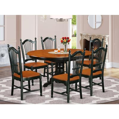 HomeStock 7-Piece Black and Cherry Finish Solid Wood Top Dining Table with 6 Chairs with Lattice Back
