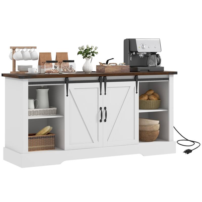 Sideboard Buffet Cabinet Storage Cabinet with Charging Station, Coffee Bar Cabinet with Sliding Doors & Adjustable Shelves