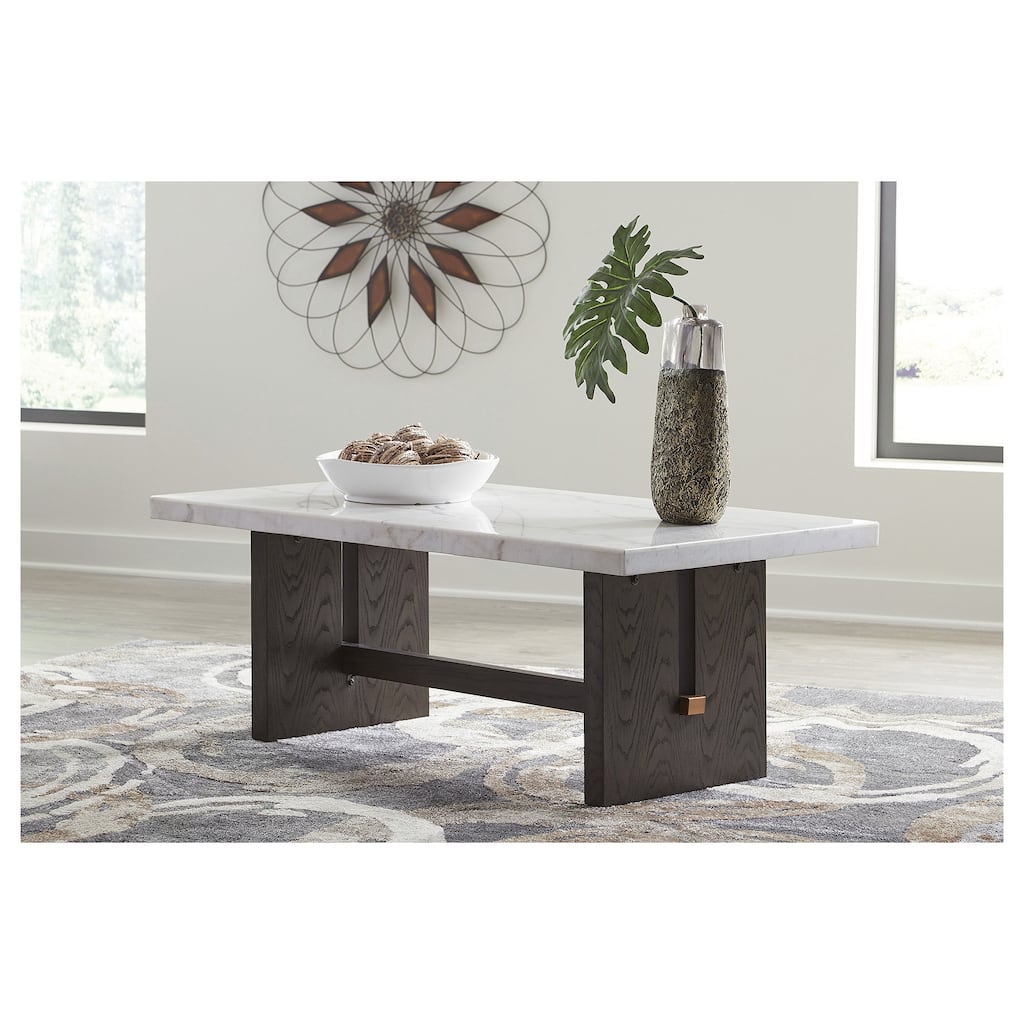 Signature Design by Ashley Burkhaus White / Dark Brown Rectangular Coffee Table - 52"W x 28"D x 20"H