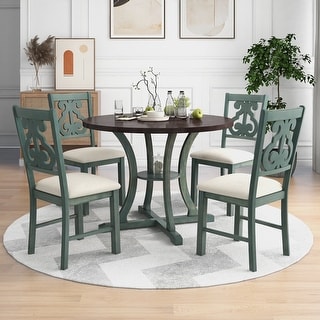Retro 5-Piece Round Dining Table Set with Exquisite Hollow Chair Back ...