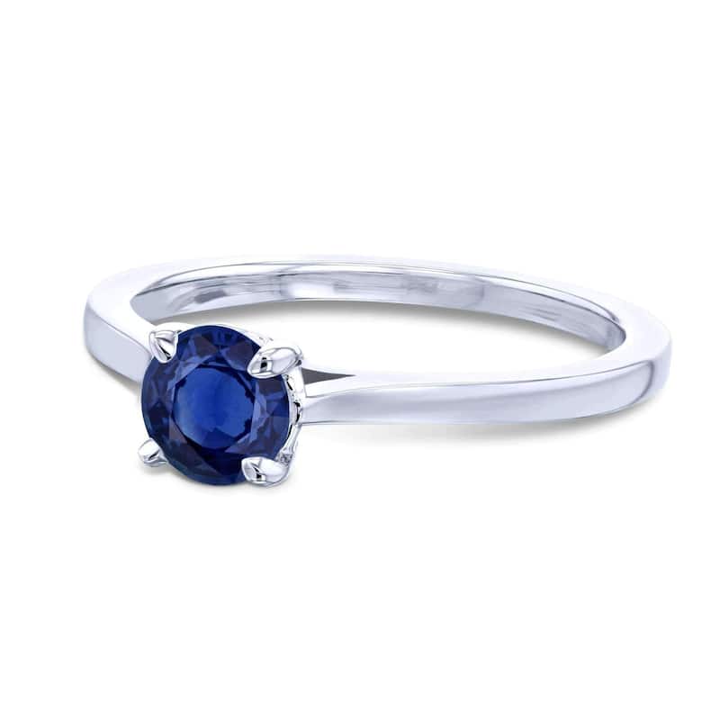 Annello by Kobelli 14k Gold 5mm Round Blue Sapphire Taper Shank Cathedral Solitaire Ring