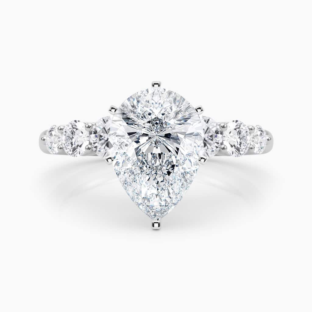 Auriya 14K Gold Lab Grown Diamond Pear Shape Tapered Trilogy Accent Engagement Ring 1.62 - 5.62ct. tw. (E-F, VS)