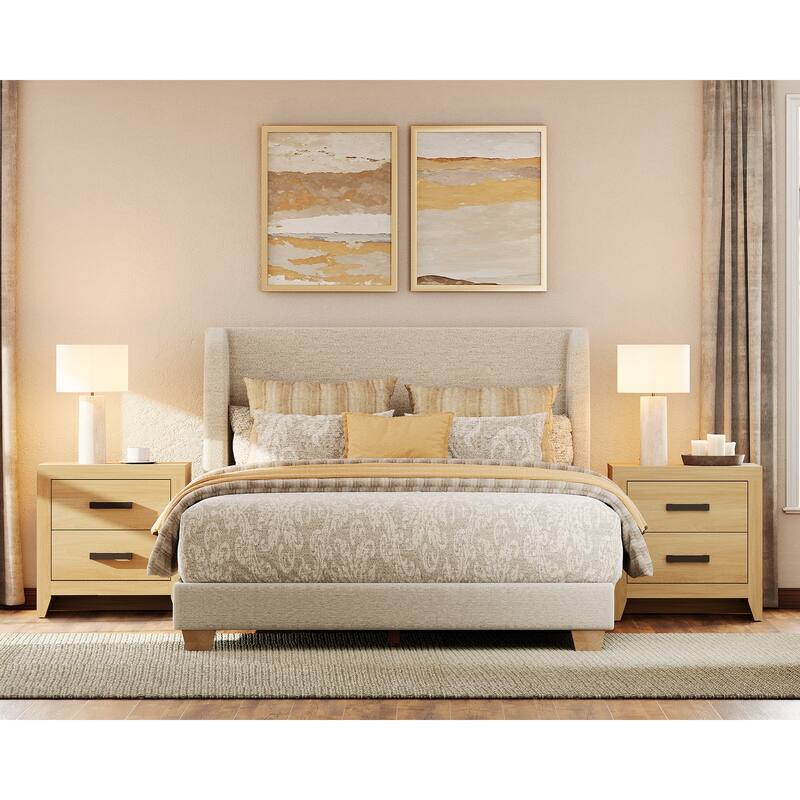 WAMPAT Farmhouse Nightstand with Dual Drawers - Rustic Brown