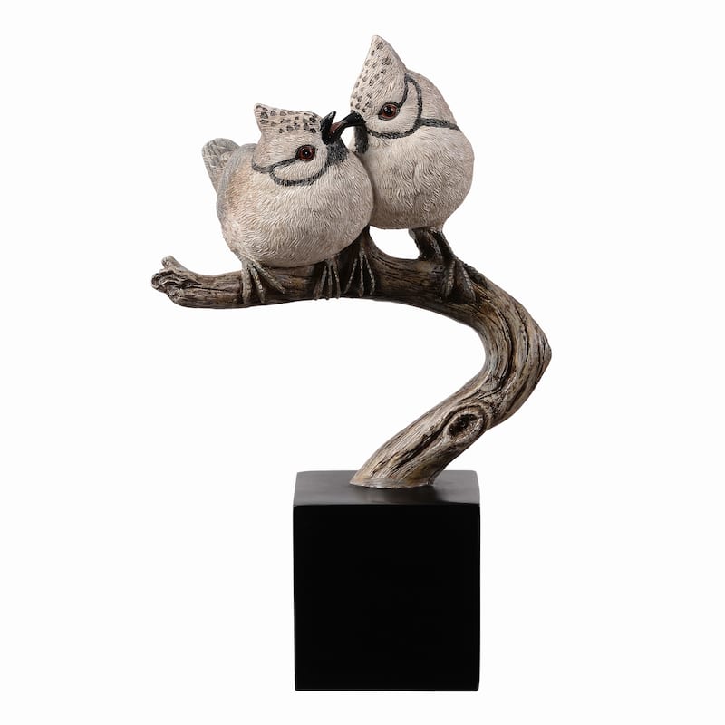 Crested Bird Couple on Branch Decoration - 9.75"