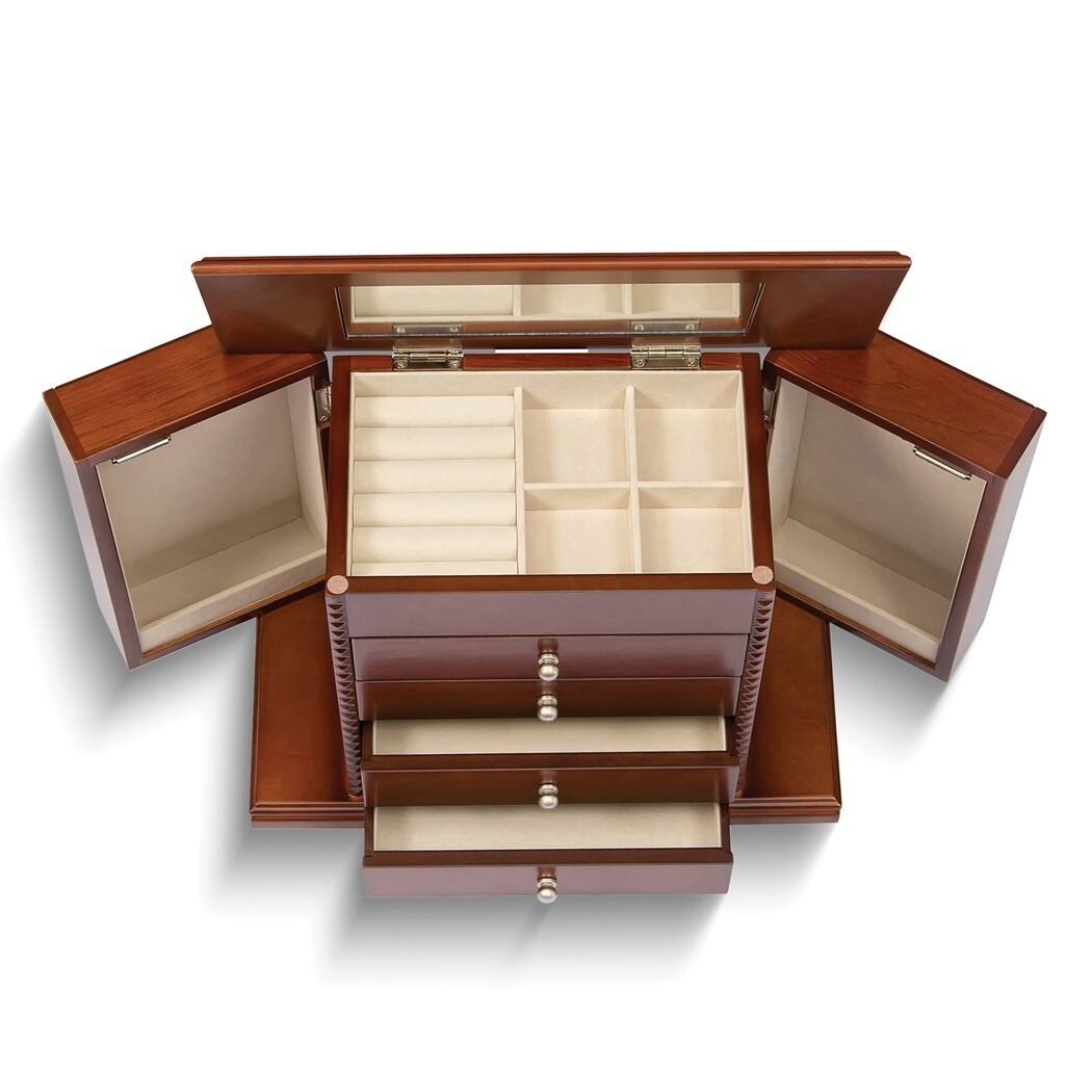 Curata Walnut Finish Carved Detail 4Drawer with SwingOut Side Doors