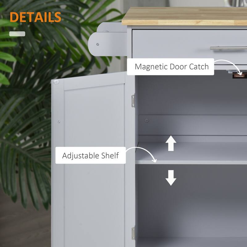 Homeco Kitchen Island Cart Rolling Trolley Cart with Drawer and Towel Rack - Grey