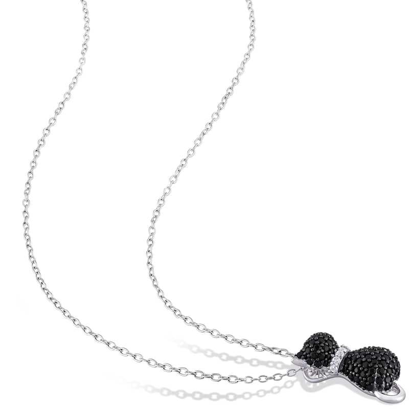 Miadora Sterling Silver with Black Rhodium Plating Black Spinel and Created White Sapphire Clustered Cat Necklace