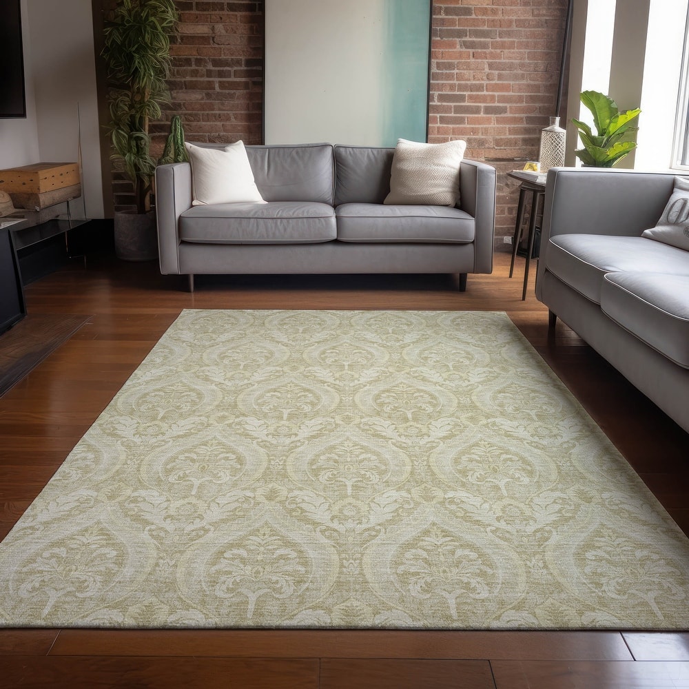Machine Washable Indoor/ Outdoor Damask Chantille Rug