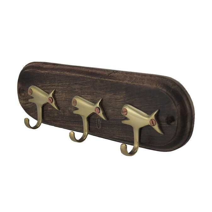 Shop Brass Whales On Wood Decorative Wall Hook Key Rack 2 75 X 9