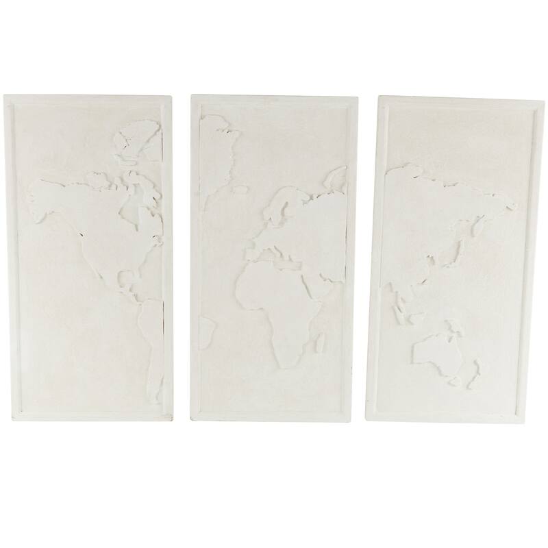 Wooden World Map 3D Home Wall Decor - Set of 3 White - Roche River Decor