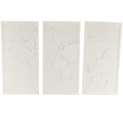 Wooden World Map 3D Home Wall Decor - Set of 3 White - Roche River Decor