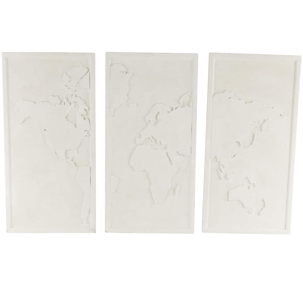 Wooden World Map 3D Home Wall Decor - Set of 3 White - Roche River Decor