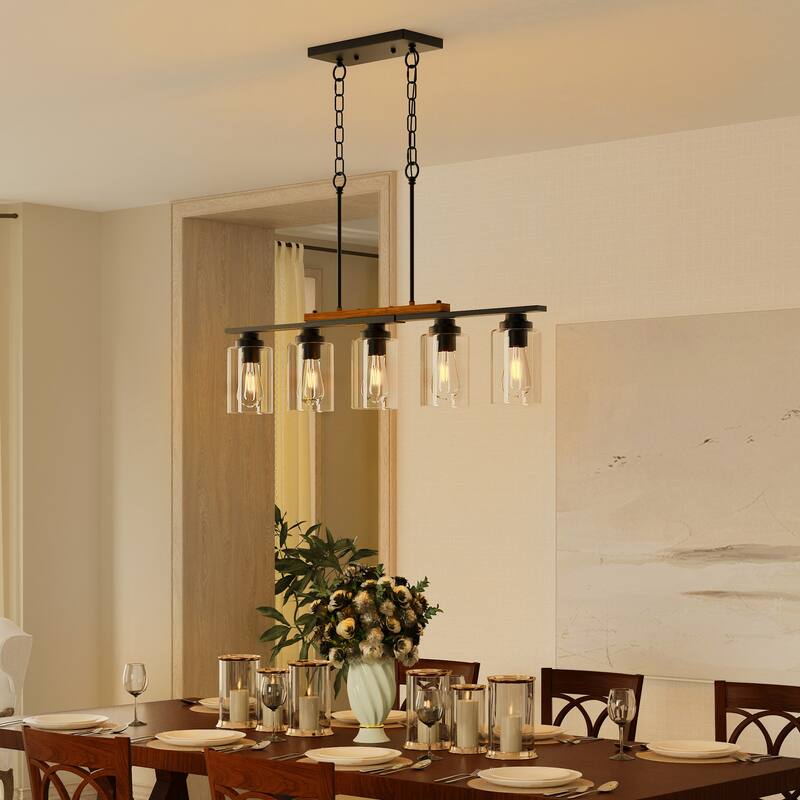 5-Light Kitchen Island Linear Pendant Light Fixture Matte Black