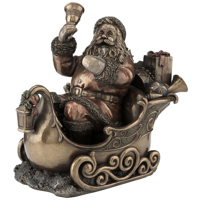Veronese Design 9.1 H Santa In Sleigh Cold Cast Bronze