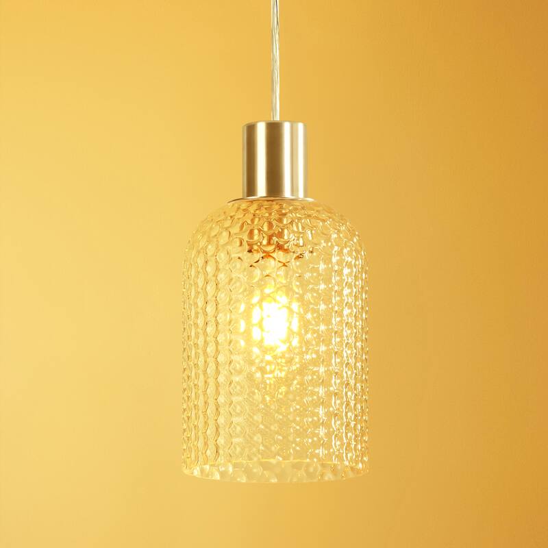 1/3-Light Modern Glam Bell-Shaped Adjustable Island Pendant Light with Clear/Blue/Amber Textured Glass