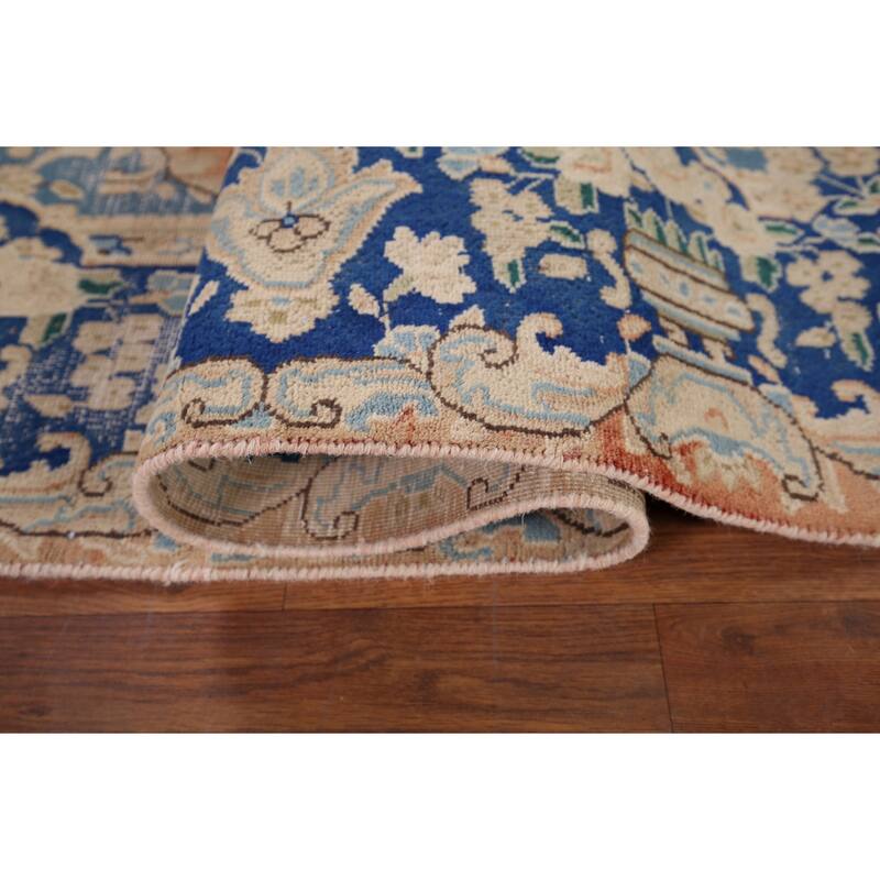 Distressed Kerman Vintage Persian Area Rug Handmade Wool Carpet - 6'4" x 8'11"