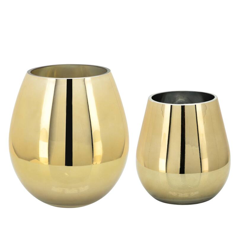 Glass Metallic Vase - Contemporary Small Decorative Flower Vase for Table Centerpiece or Home or Office Decor