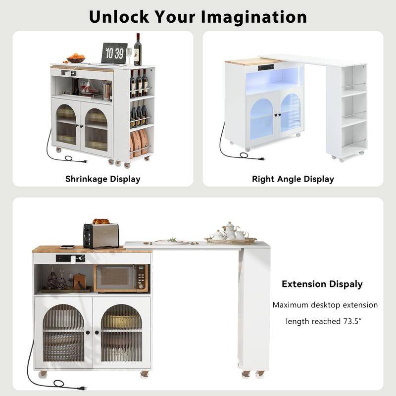 Rolling Kitchen Island With Extension Table, Power Outlet