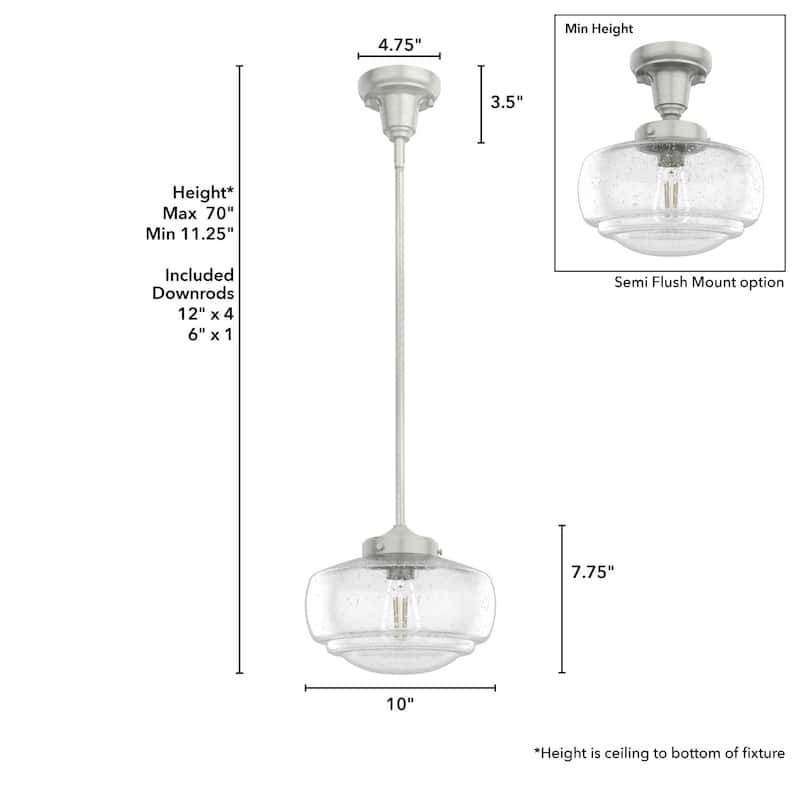 Hunter 10" Saddle Creek 1 Light Pendant or Semi-Flush Mount Ceiling Light - Kitchen Island, Dining Room, Entry