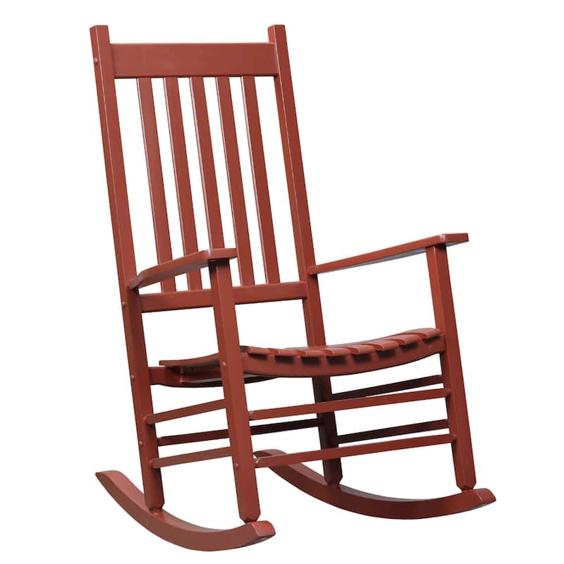 Outsunny Wood Rocking Chair Rocker with Slatted Back, Natural