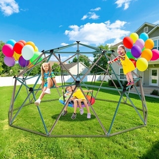 10 ft Climbing Dome Swing Set with Saucer Swing, Jungle Gym for Kids Outdoor Playset for Ages 3-12 - 10ftx10ft