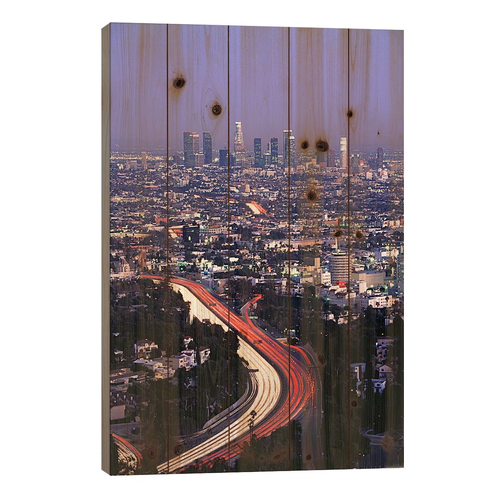 Hollywood Freeway Los Angeles CA Print On Wood by Panoramic Images - Multi-Color