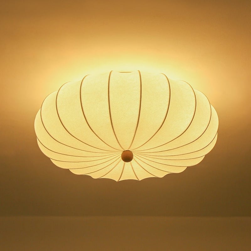 Vintage Pleated Lantern White Silk Single Flush Mount Ambient Light - 23.6 Inches