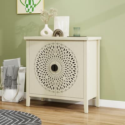 Waterproof Sideboard Buffet, Hollow-Carved 2 Door Accent Cabinet, Storage Cabinet with Adjustable Shelf