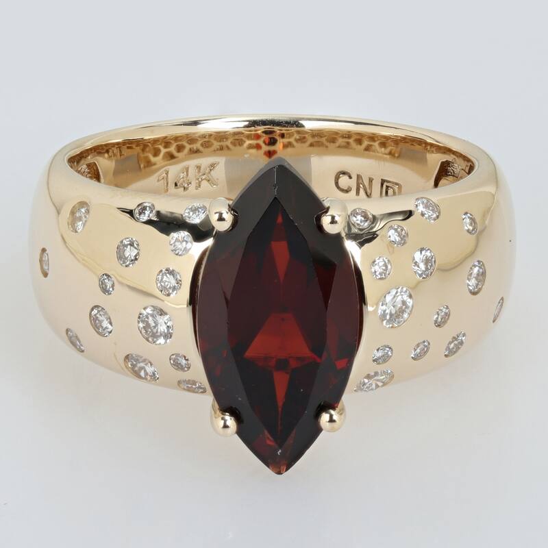 Miadora 2 7/8ct TGW Garnet 1/3ct TDW Diamond Cocktail Ring 14k Yellow Gold