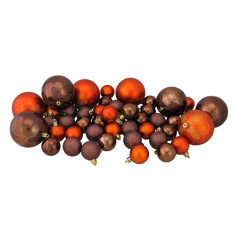 125ct Brown Orage Shatterproof 4-Finish Christmas Ornaments 5.5"