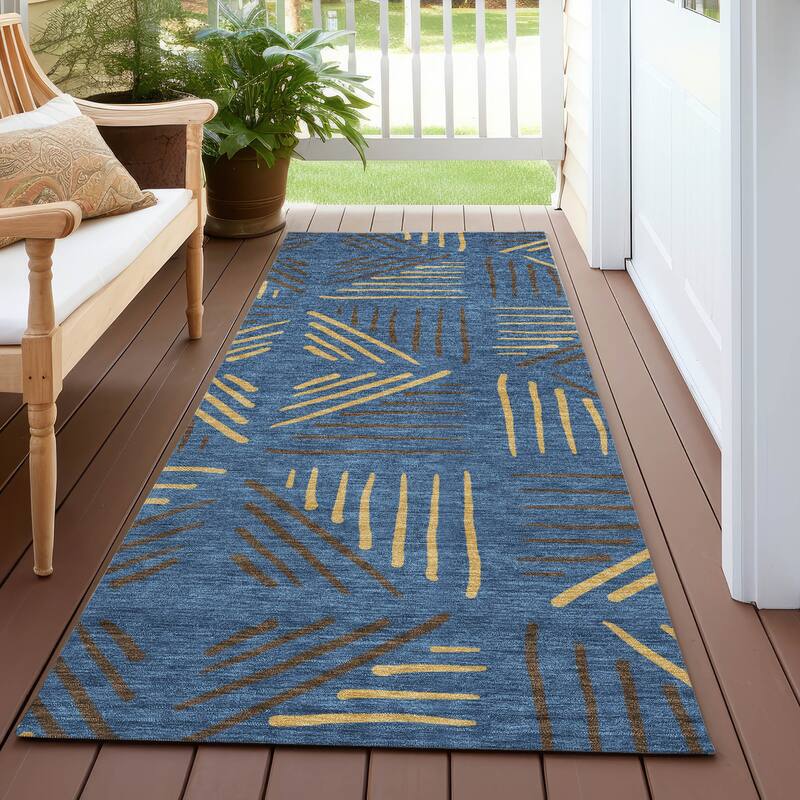 Machine Washable Indoor/ Outdoor Geo Dia Chantille Rug - Navy - 2'3" x 7'6"